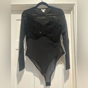 BNWOT H&M Sheer Black Evening Bodysuit - L